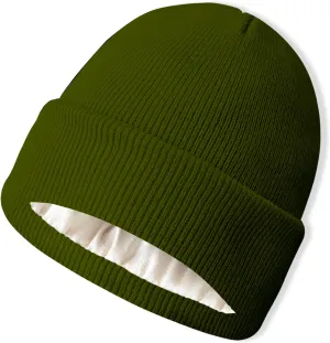 Satin Lined Beanie for Women Men Winter Hat Silk Lining Warm Cuffed Beanie Knit Hats