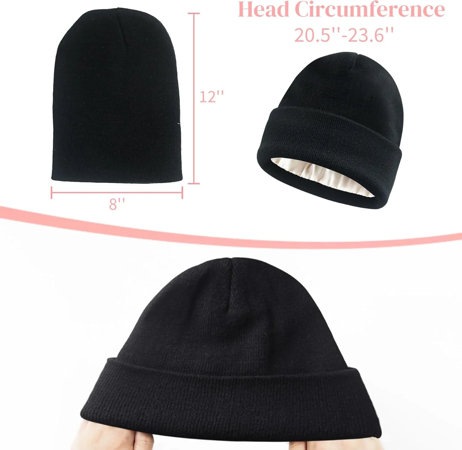 Satin Lined Beanie for Women Men Winter Hat Silk Lining Warm Cuffed Beanie Knit Hats