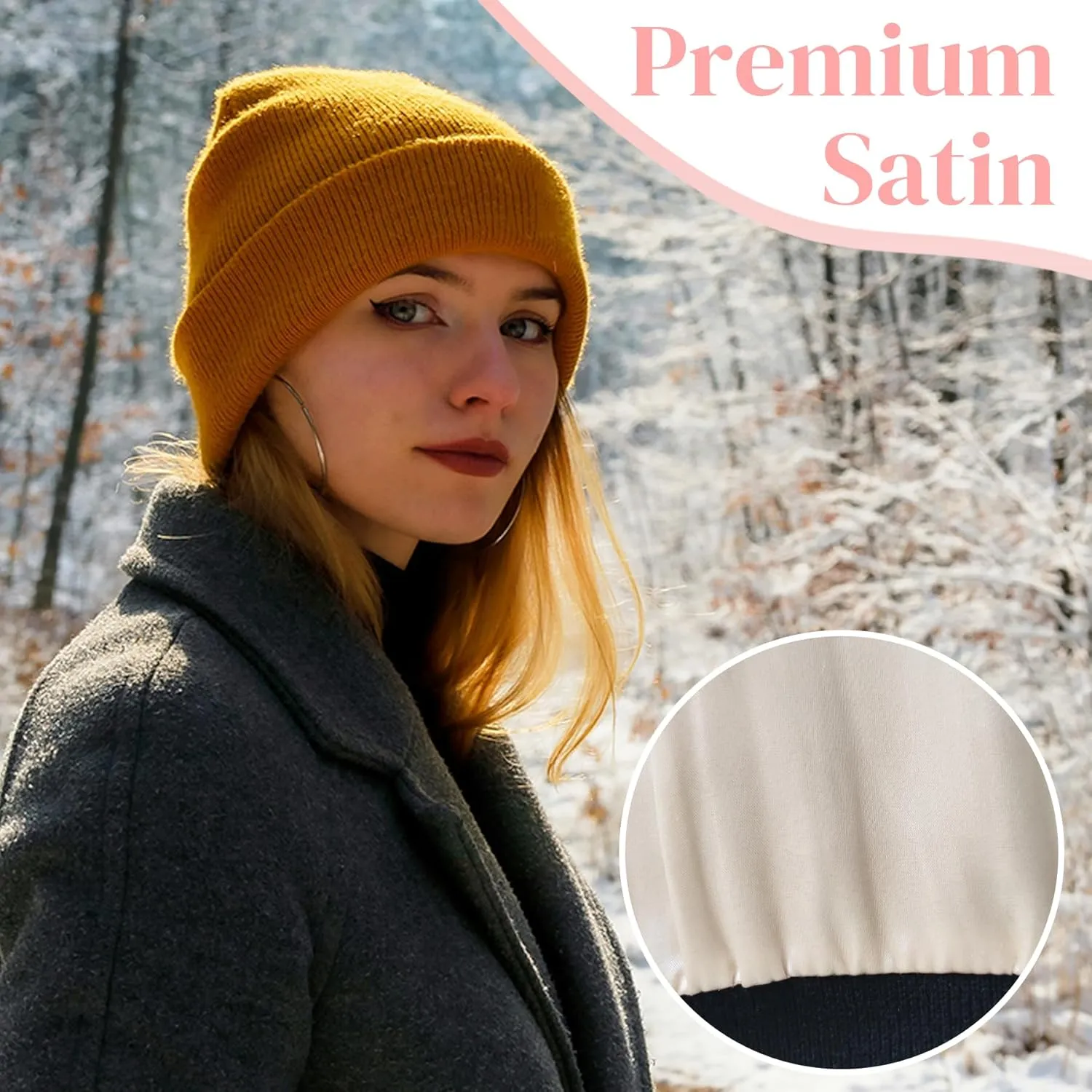 Satin Lined Beanie for Women Men Winter Hat Silk Lining Warm Cuffed Beanie Knit Hats