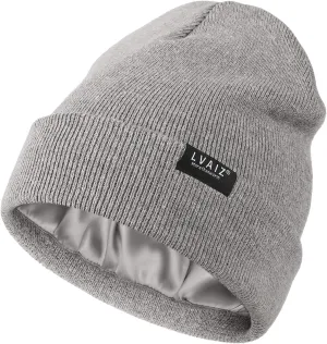 Satin Lined Winter Beanie Hats for Women Knitted Watch Hat with Silk Lining Unisex Solid Skull Cap