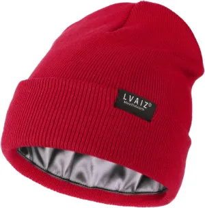 Satin Lined Winter Beanie Hats for Women Knitted Watch Hat with Silk Lining Unisex Solid Skull Cap
