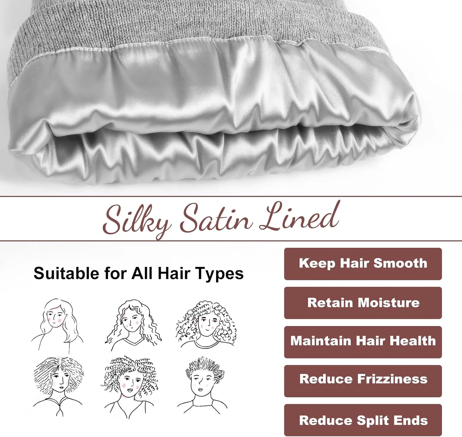 Satin Lined Winter Beanie Hats for Women Knitted Watch Hat with Silk Lining Unisex Solid Skull Cap
