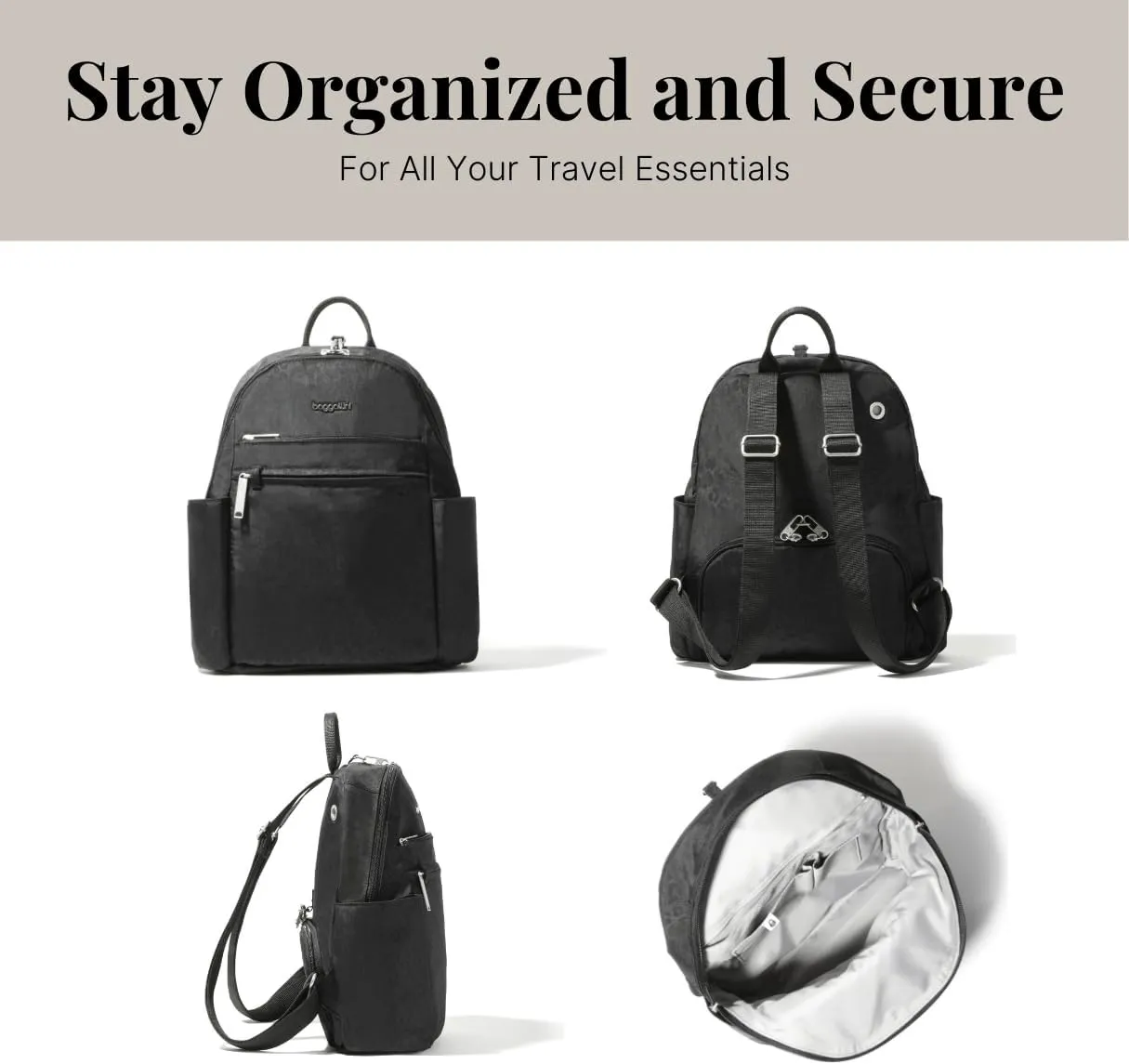Securtex Anti-theft Vacation Travel Backpack 10x13" Slash-Resistant Nylon Daypack w/RFID, Black Cheetah