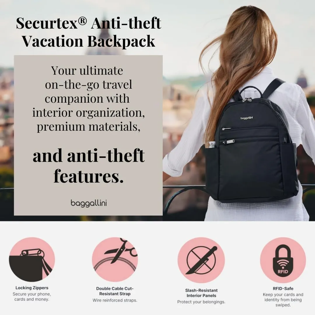 Securtex Anti-theft Vacation Travel Backpack 10x13" Slash-Resistant Nylon Daypack w/RFID, Black Hydrangea
