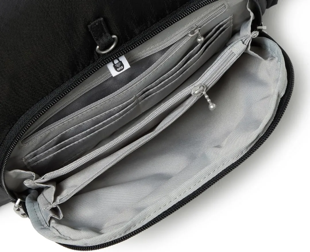 Securtex Anti-theft Vacation Travel Backpack 10x13" Slash-Resistant Nylon Daypack w/RFID, Black