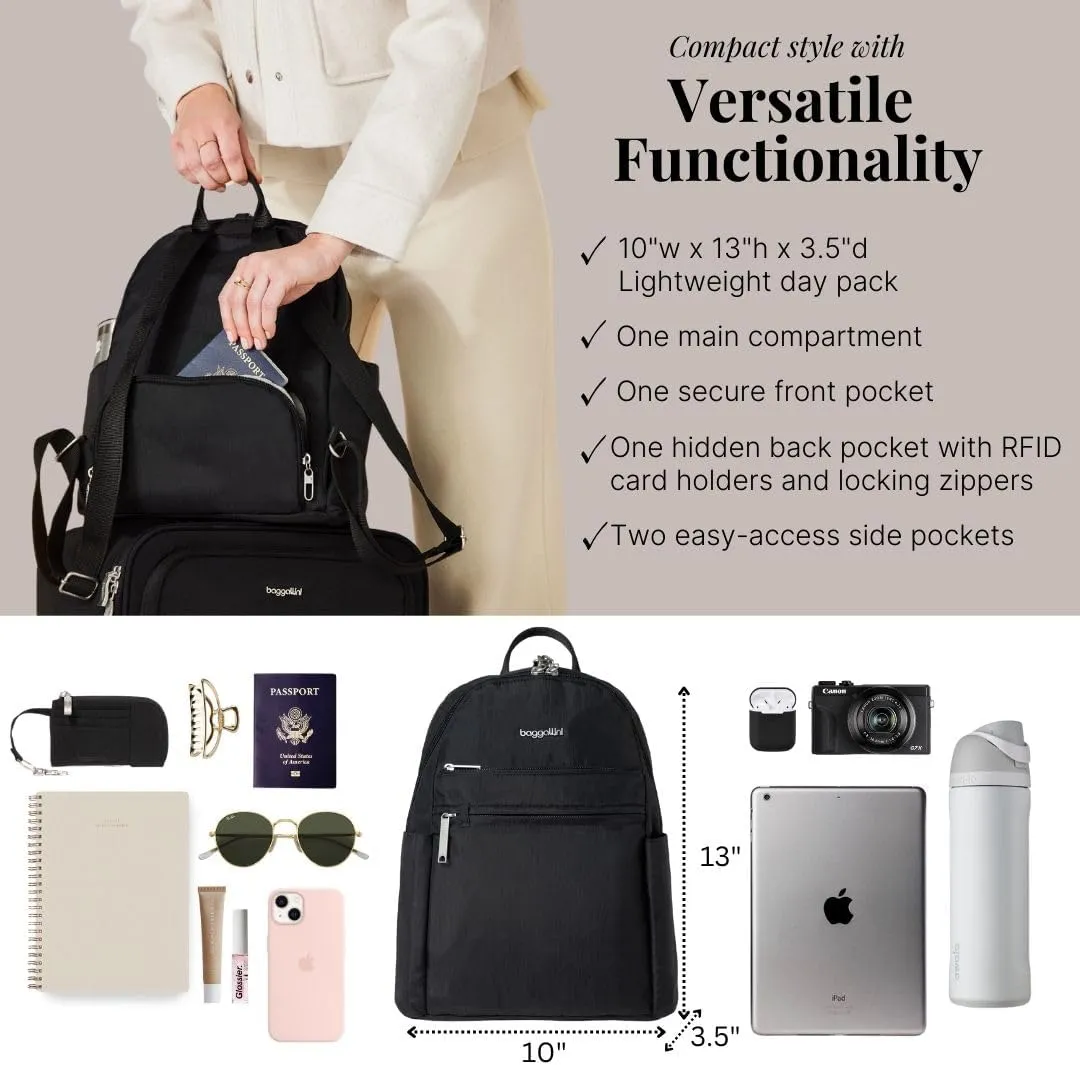 Securtex Anti-theft Vacation Travel Backpack 10x13" Slash-Resistant Nylon Daypack w/RFID, Black