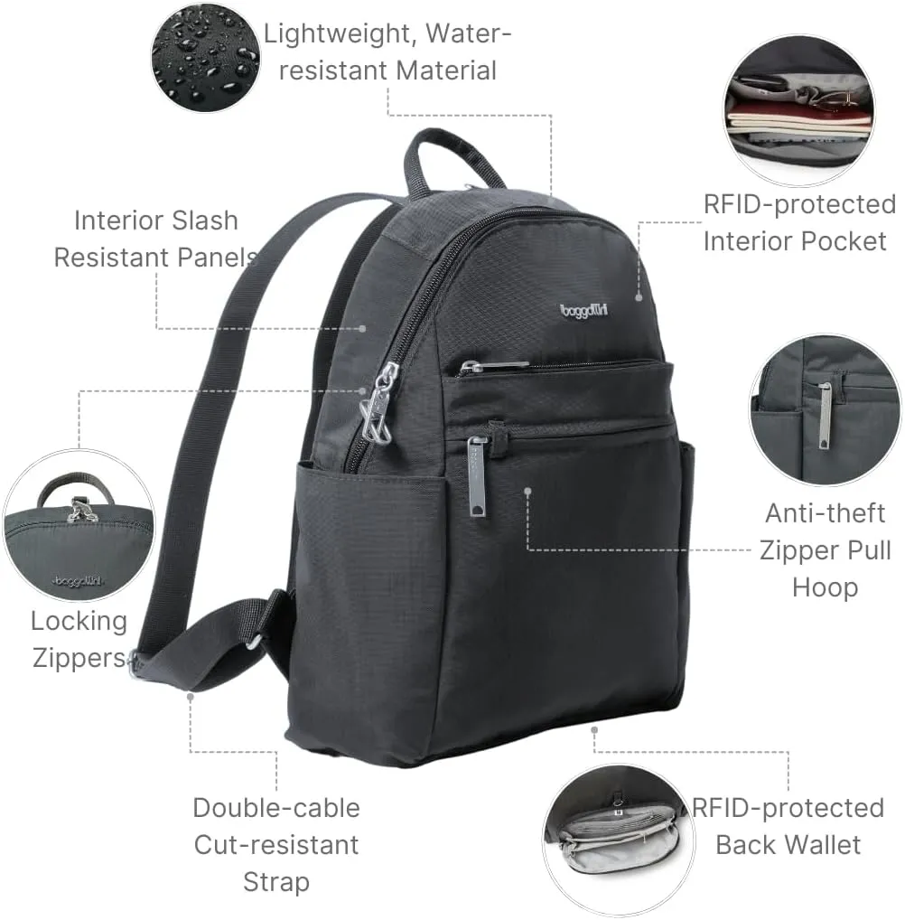 Securtex Anti-theft Vacation Travel Backpack 10x13" Slash-Resistant Nylon Daypack w/RFID, Charcoal