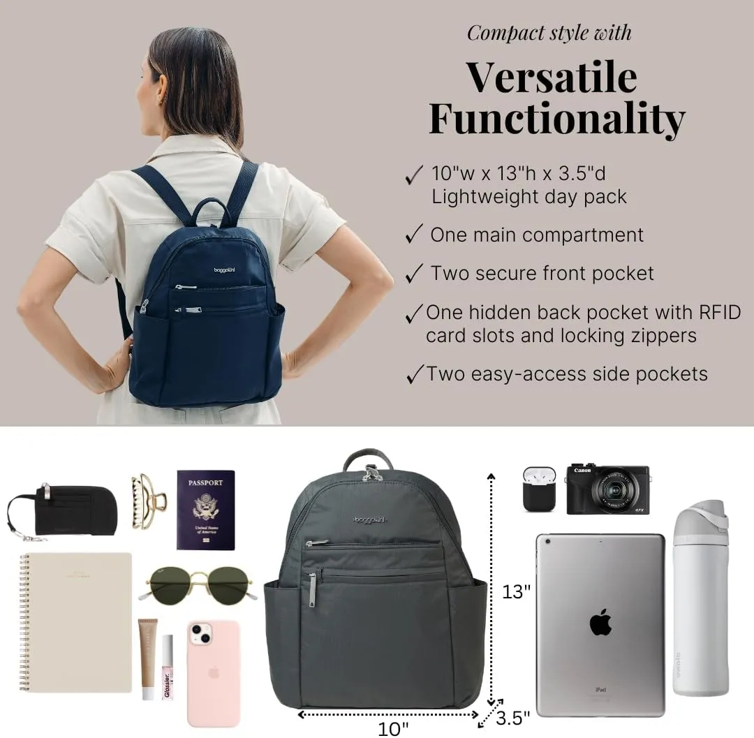 Securtex Anti-theft Vacation Travel Backpack 10x13" Slash-Resistant Nylon Daypack w/RFID, Charcoal