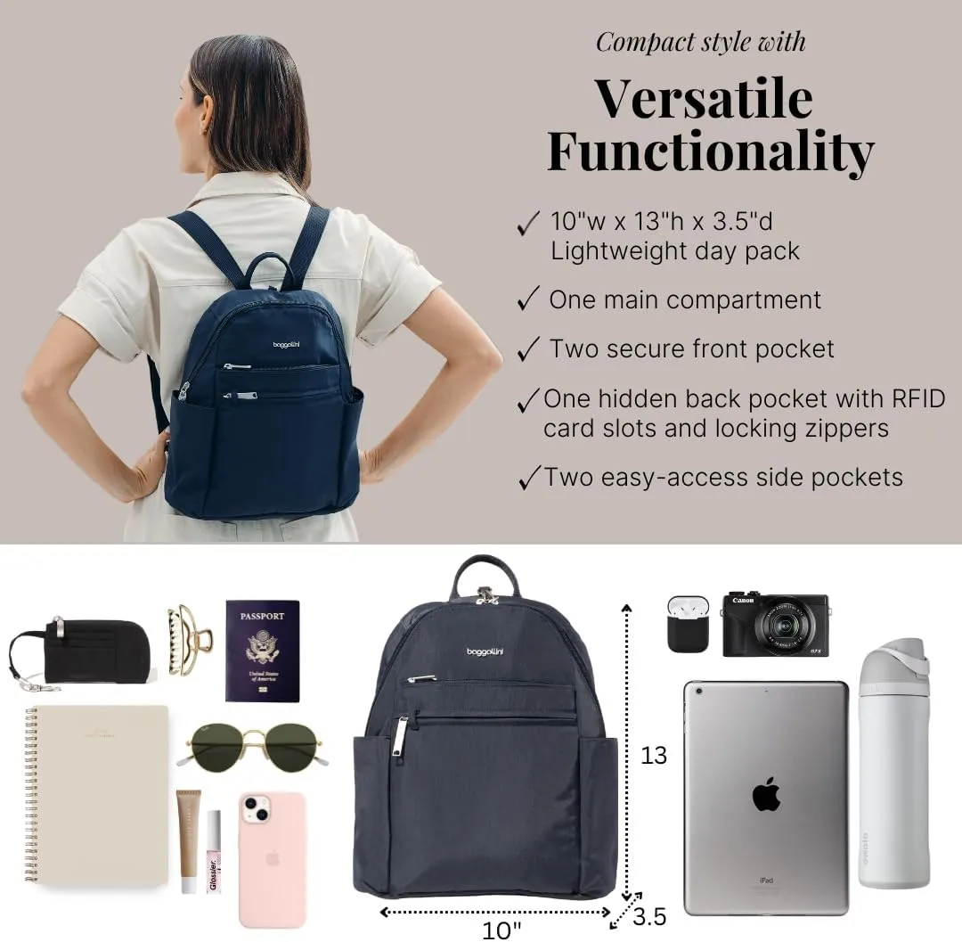 Securtex Anti-theft Vacation Travel Backpack 10x13" Slash-Resistant Nylon Daypack w/RFID, French Navy