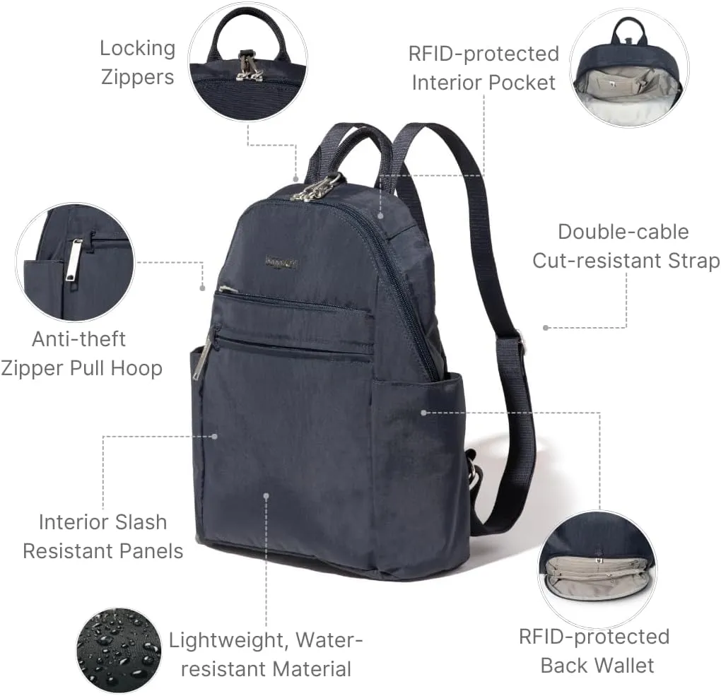 Securtex Anti-theft Vacation Travel Backpack 10x13" Slash-Resistant Nylon Daypack w/RFID, French Navy