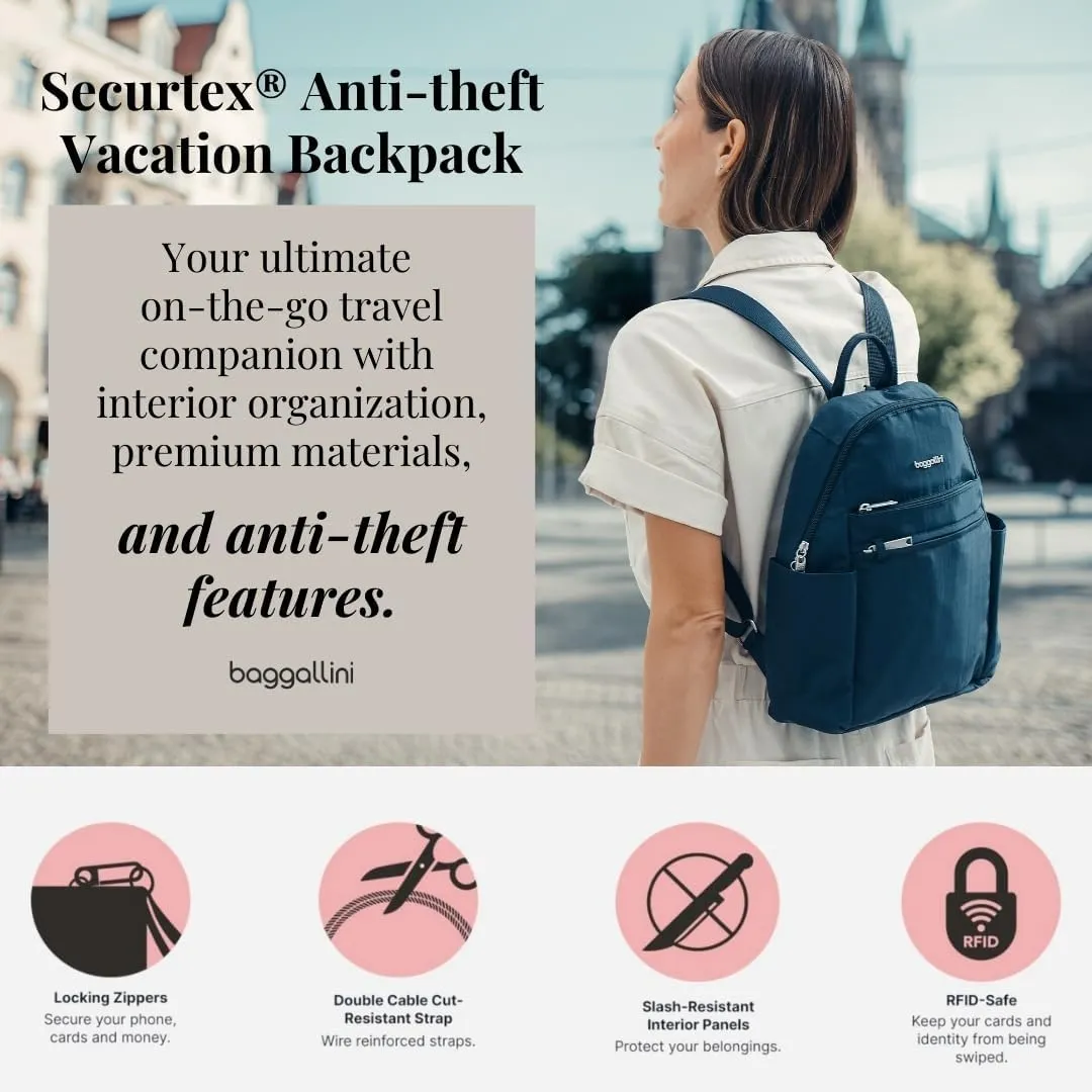 Securtex Anti-theft Vacation Travel Backpack 10x13" Slash-Resistant Nylon Daypack w/RFID, French Navy