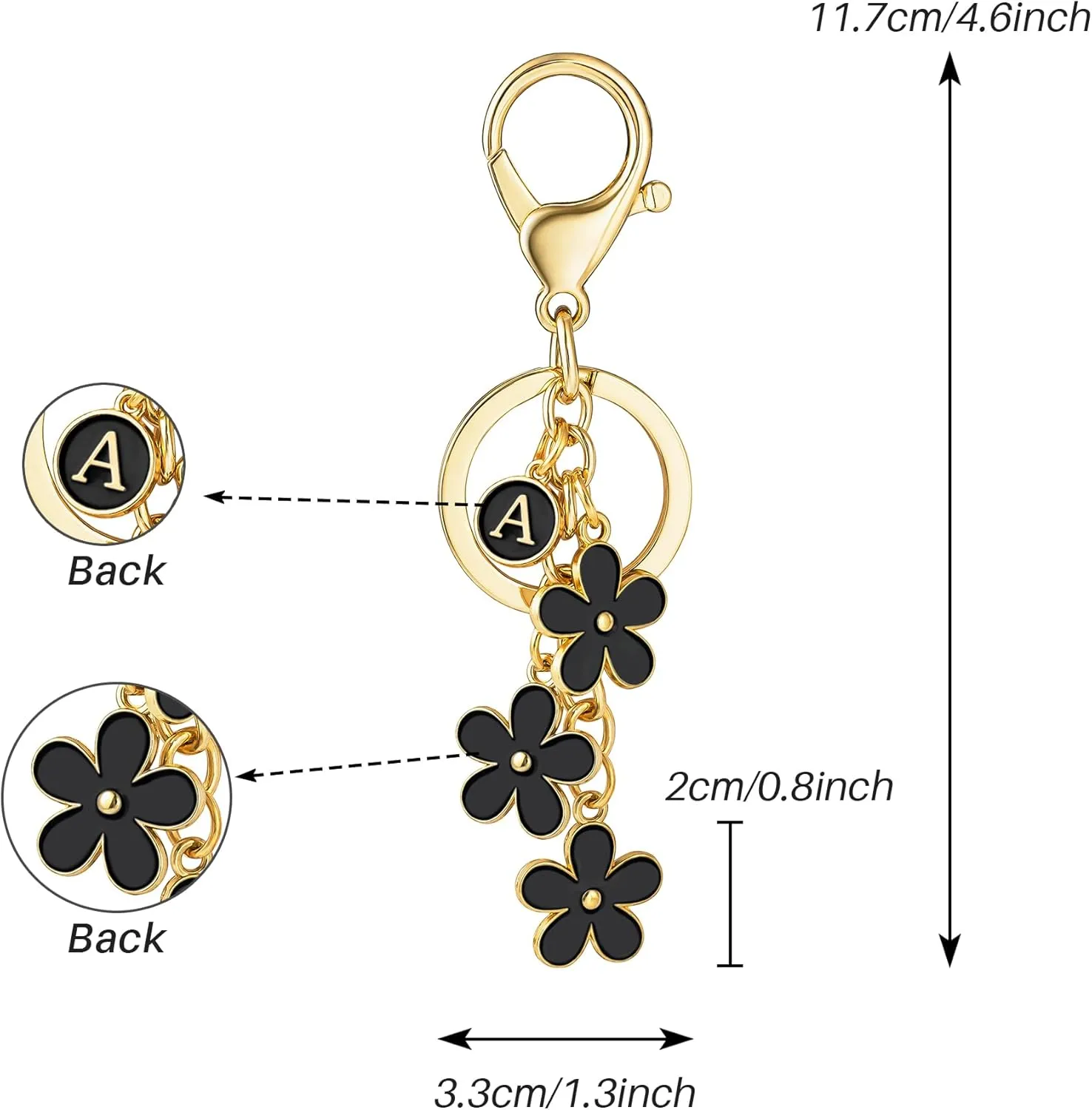 SELOVO Initial Keychain White/Pink Flower Charms for Key Cute Letter Keyring for Handbag Backpack