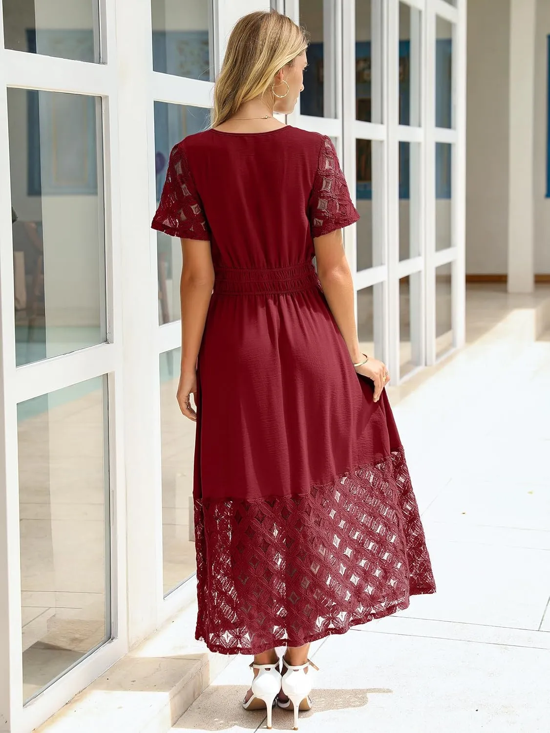 Simplee Womens 2025 Summer Boho Maxi Dress V Neck Empire Waist Long Flowy Dresses with Pockets