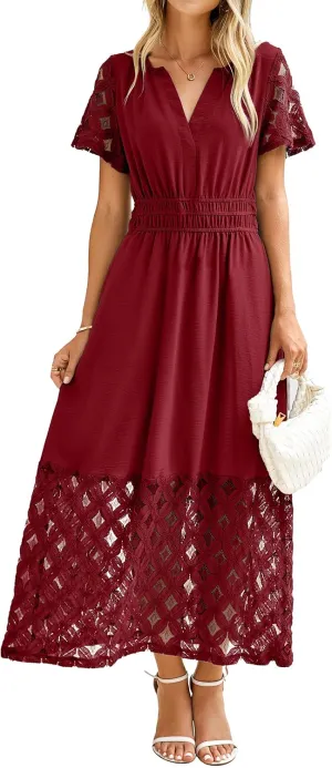 Simplee Womens 2025 Summer Boho Maxi Dress V Neck Empire Waist Long Flowy Dresses with Pockets