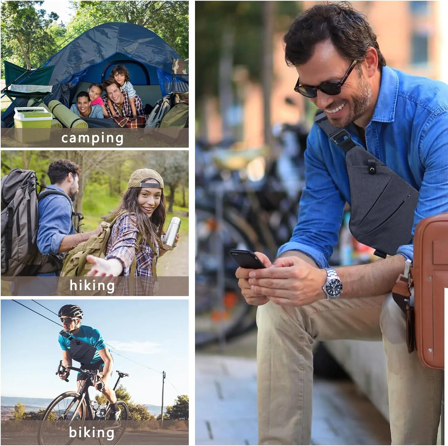 Sling Bag for Women Men, Anti Theft Travel Bag Crossbody Bags for Women Men Flex Bag for Outdoor Sport Casual Hiking Running