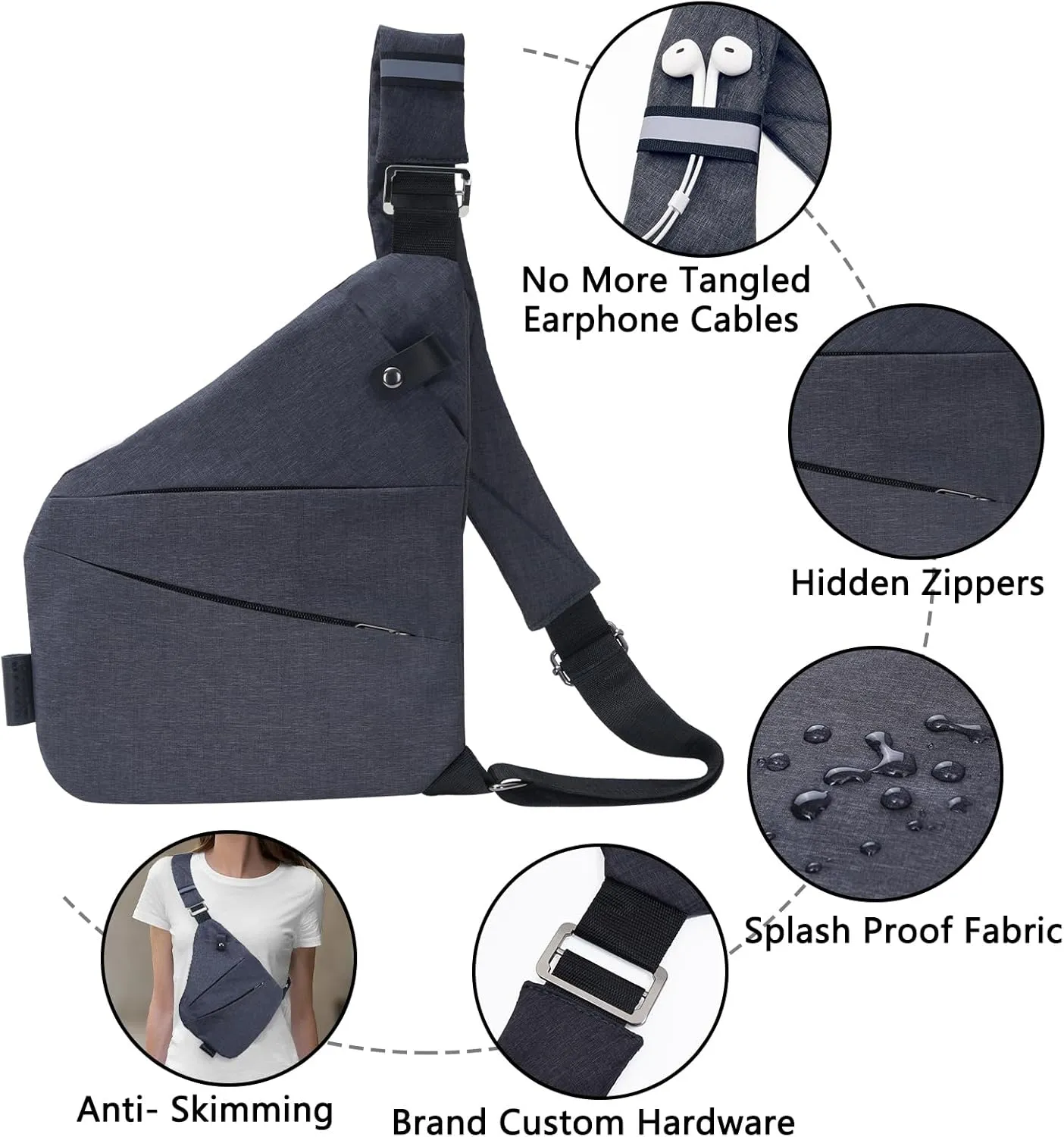 Sling Bag for Women Men, Anti Theft Travel Bag Crossbody Bags for Women Men Flex Bag for Outdoor Sport Casual Hiking Running