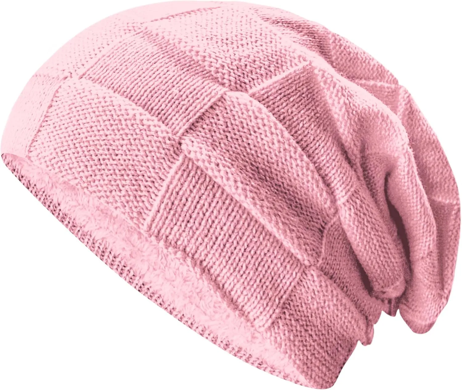 Slouchy Beanie Hats for Women Men Soft Thick Lined Winter Warm Beanies Knit Skull hat PurePink