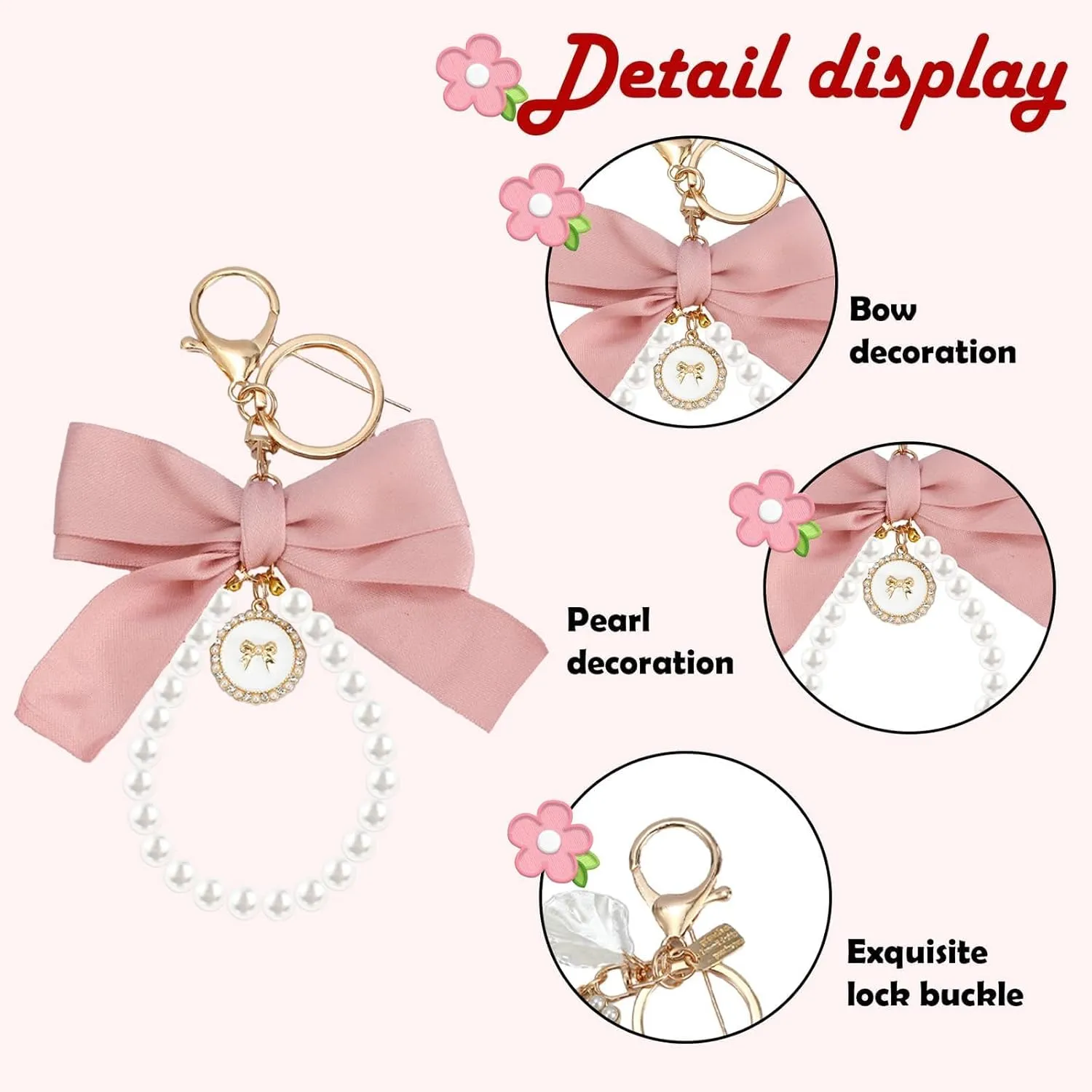 SMUOBT 2Pcs Cute Bow Keychain for Women, Pearl Key Chains for Car Keys Coquette Bow Keychain Accessories Aesthetic Bag Charms