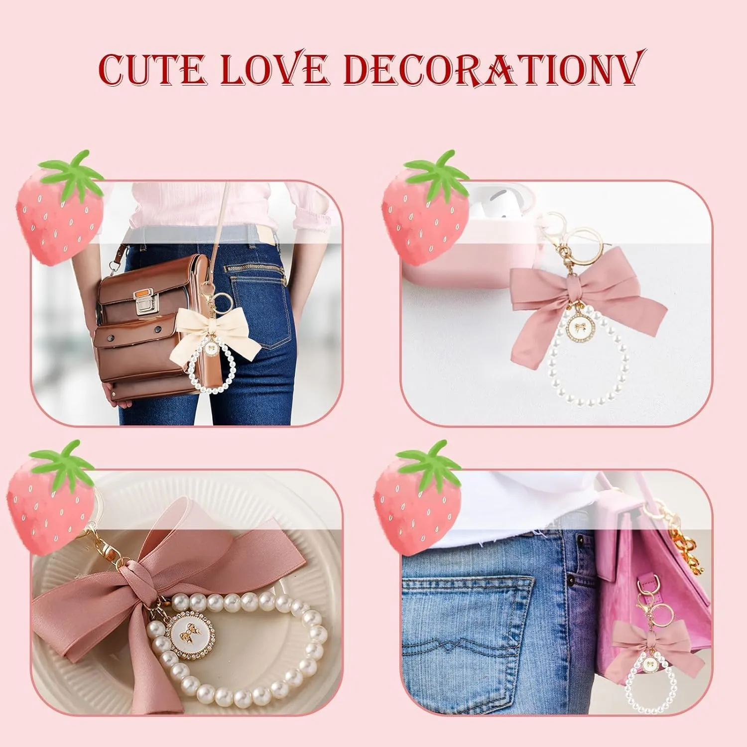SMUOBT 2Pcs Cute Bow Keychain for Women, Pearl Key Chains for Car Keys Coquette Bow Keychain Accessories Aesthetic Bag Charms