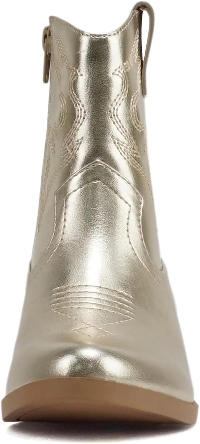 Soda ??BLAZING-2?? ~ Little Kids/Children/Girls Stitched Pointed Toe Low Heel High Top Ankle Shaft Western Boot Bootie