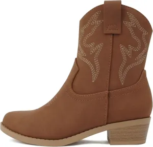 Soda ??BLAZING-2?? ~ Little Kids/Children/Girls Stitched Pointed Toe Low Heel High Top Ankle Shaft Western Boot Bootie