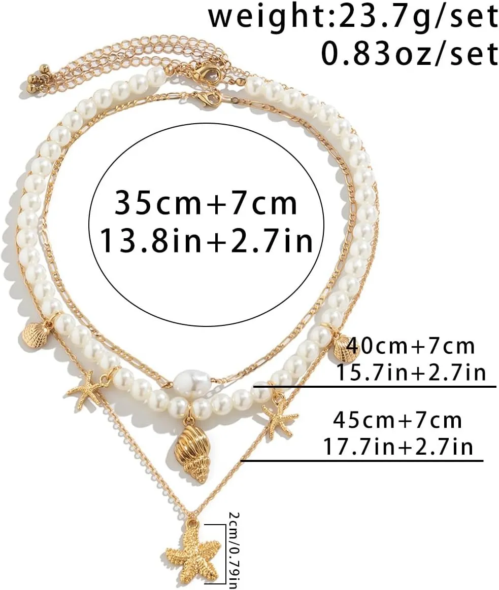 Sora Tuki Gold Starfish Necklace and Earrings - Beach Jewelry for Women - Summer Necklace with Surfer Shell and Turtle Conch Beaded Choker