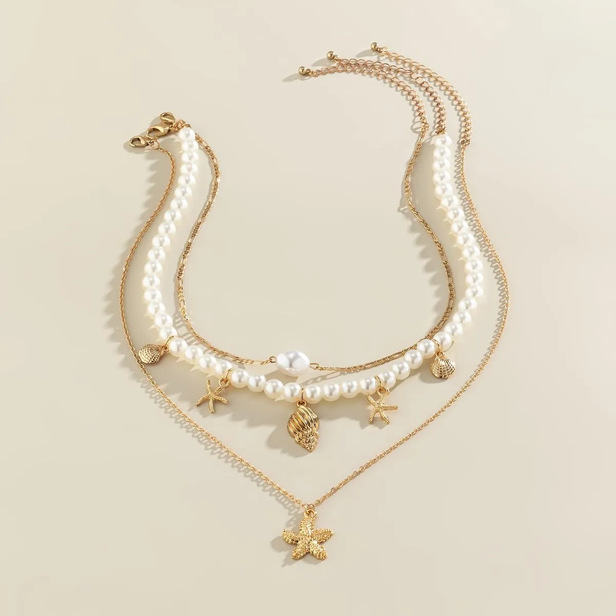 Sora Tuki Gold Starfish Necklace and Earrings - Beach Jewelry for Women - Summer Necklace with Surfer Shell and Turtle Conch Beaded Choker
