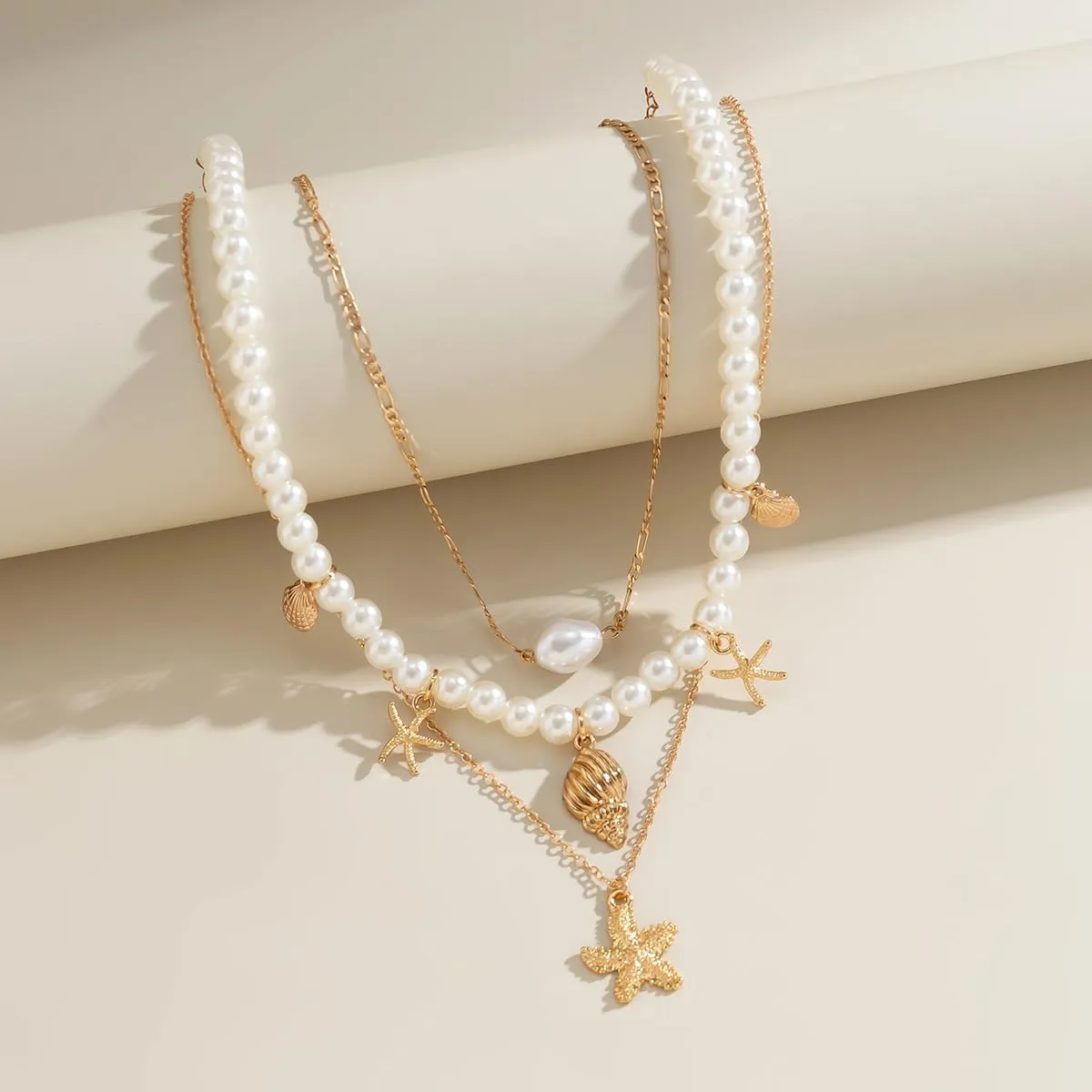 Sora Tuki Gold Starfish Necklace and Earrings - Beach Jewelry for Women - Summer Necklace with Surfer Shell and Turtle Conch Beaded Choker