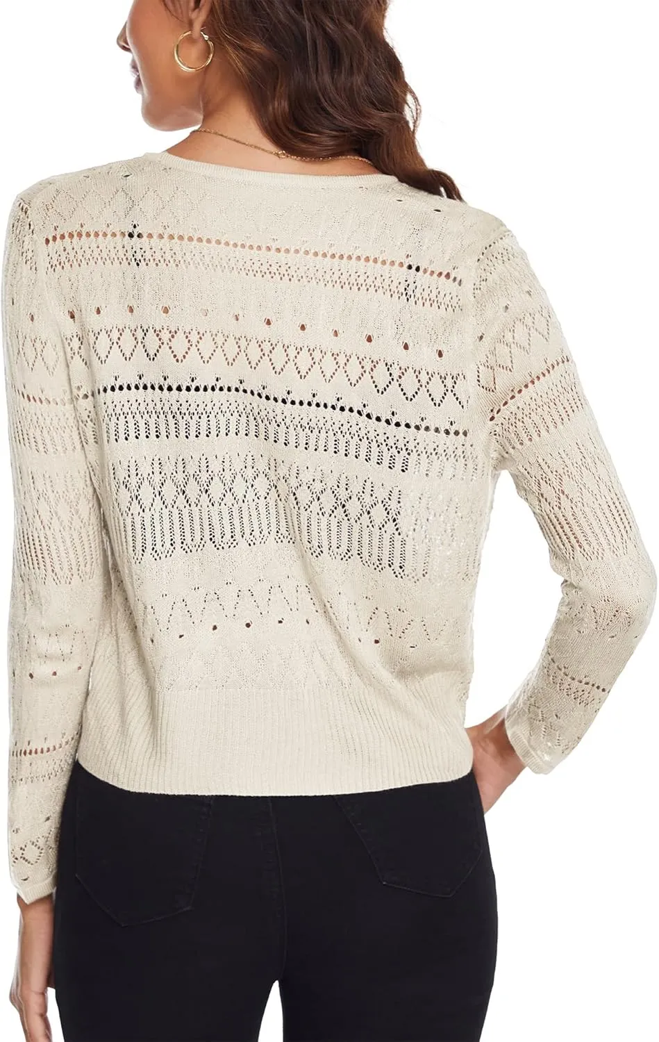 Spicy Sandia Women's Tie Front Sheer Shrug 3/4 Sleeve Crochet Cropped Cardigan Sweater for Summer Lightweight