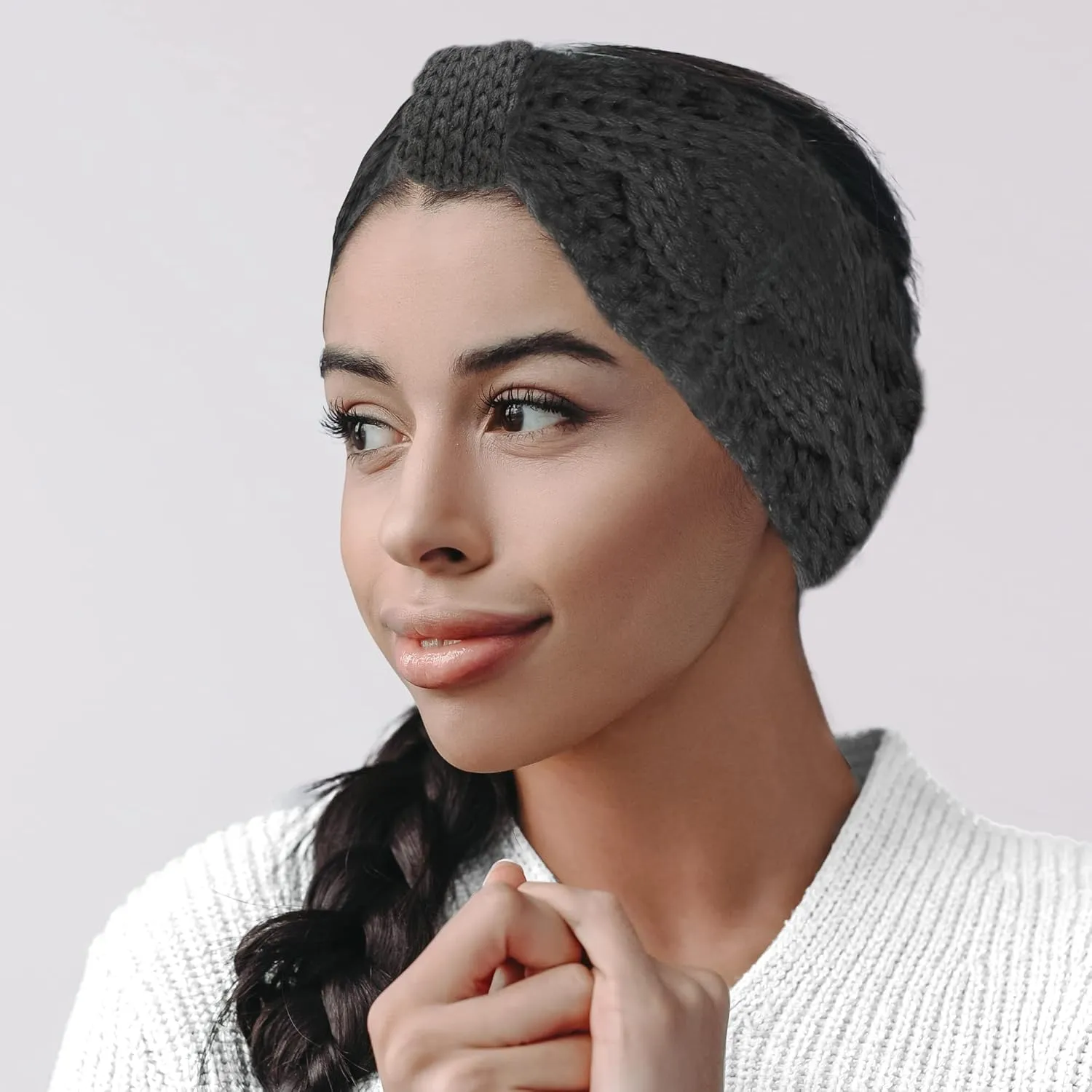 Styla Hair Ear Muffs Knit Headbands - Warm Soft Thick Fleece Lined Winter Ear Warmers for Women, 2pk (Yellow Grey)