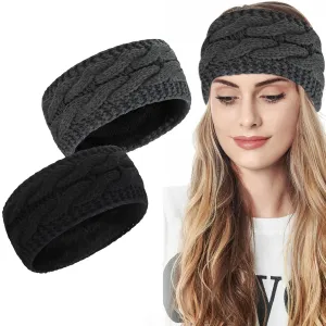 Styla Hair Hairband 2pk - Warm Winter Headbands for Women, Knit Headbands with Fleece Lining, Ear Warmers for Women, 2 Count (Dark Solid)