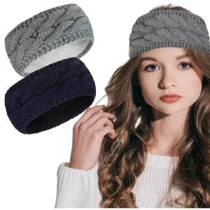 Styla Hair Winter Headbands for Women  Chunky Knit Ear Muffs Headbands with Soft Warm Lining - Ear Warmer Headband for Women, 2 Pack Set Navy Grey