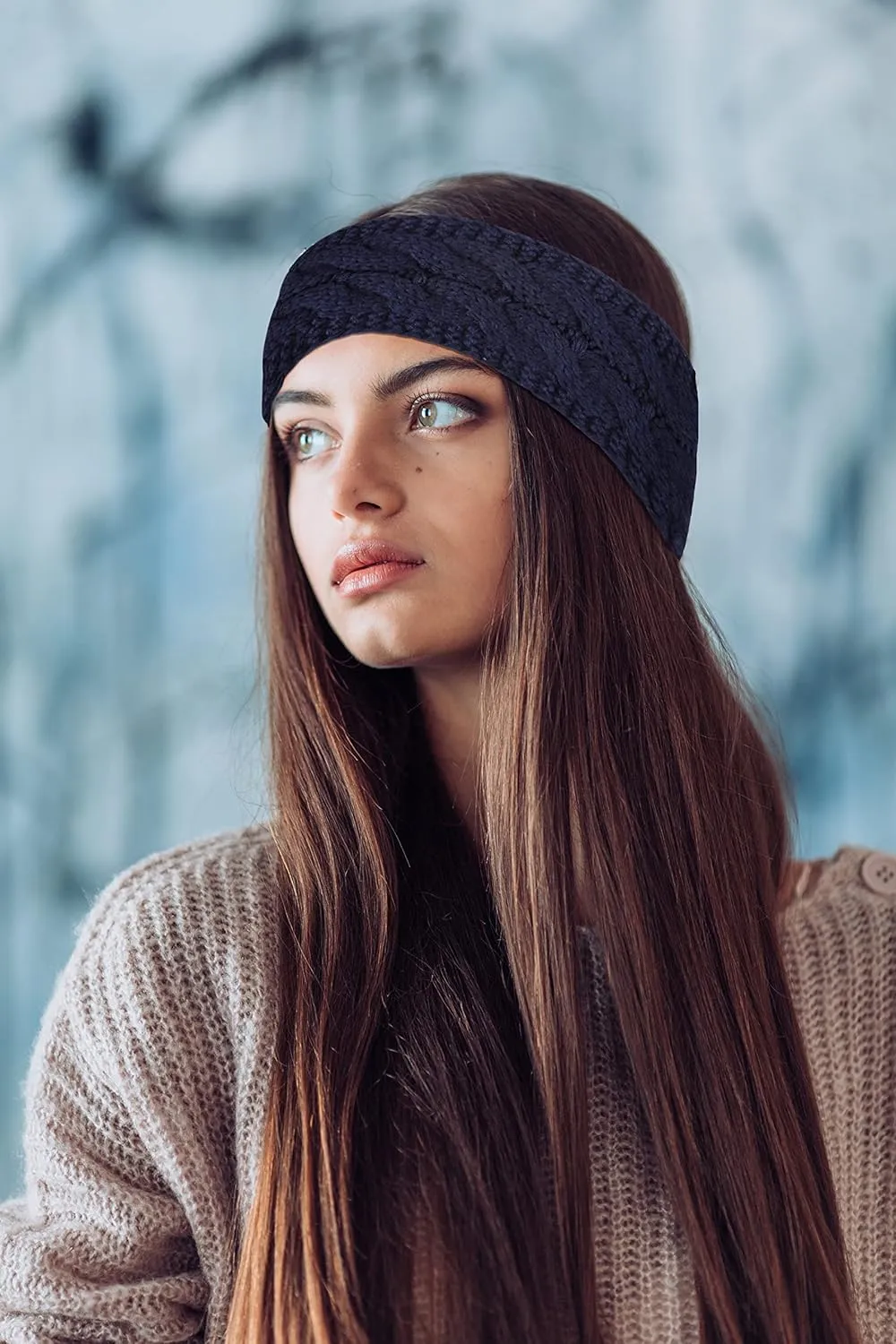 Styla Hair Winter Headbands for Women  Chunky Knit Ear Muffs Headbands with Soft Warm Lining - Ear Warmer Headband for Women, 2 Pack Set Navy Grey