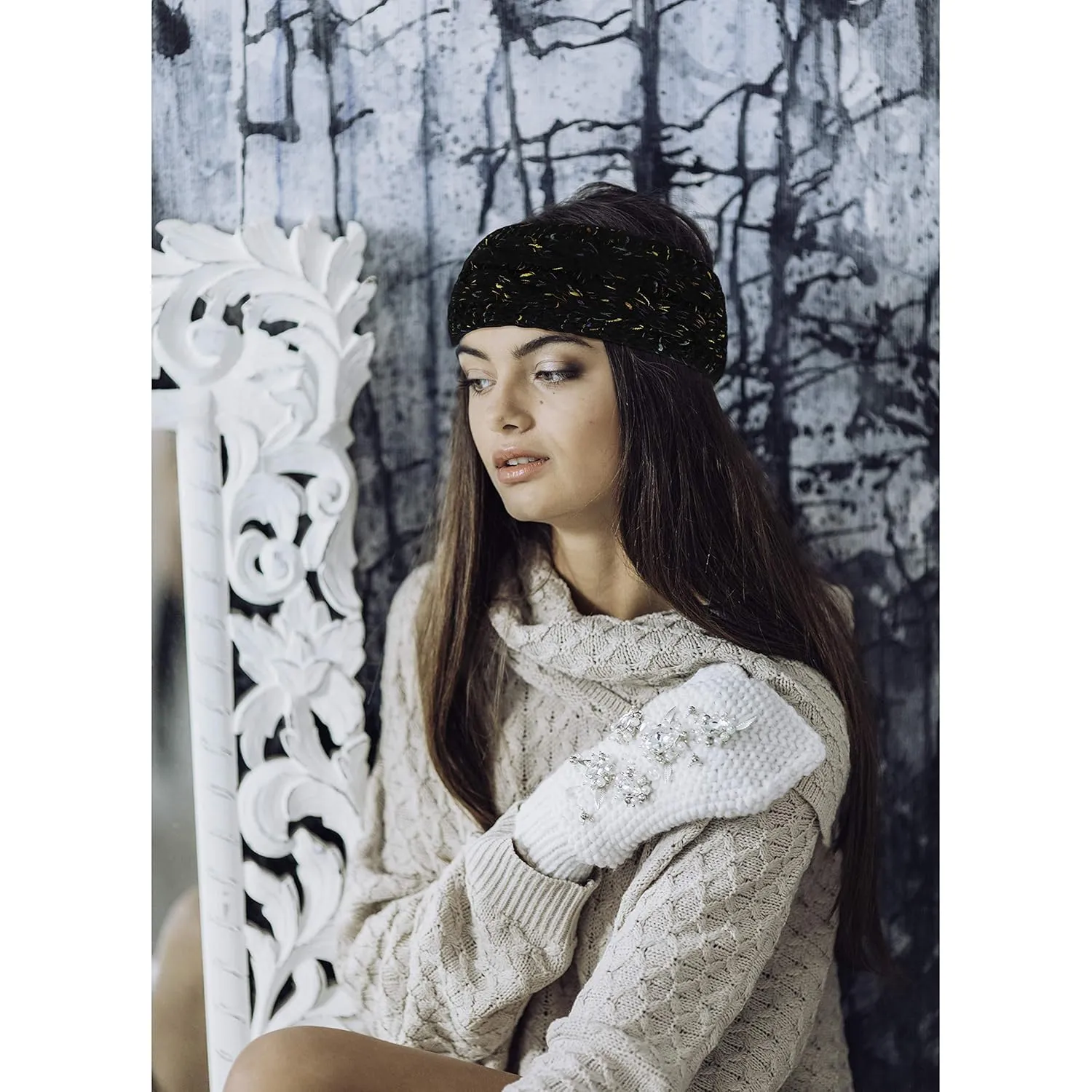 Styla Hair Women's Knit Headband, 2pk Fleece Lined Ear Warmers for Winter, Confetti