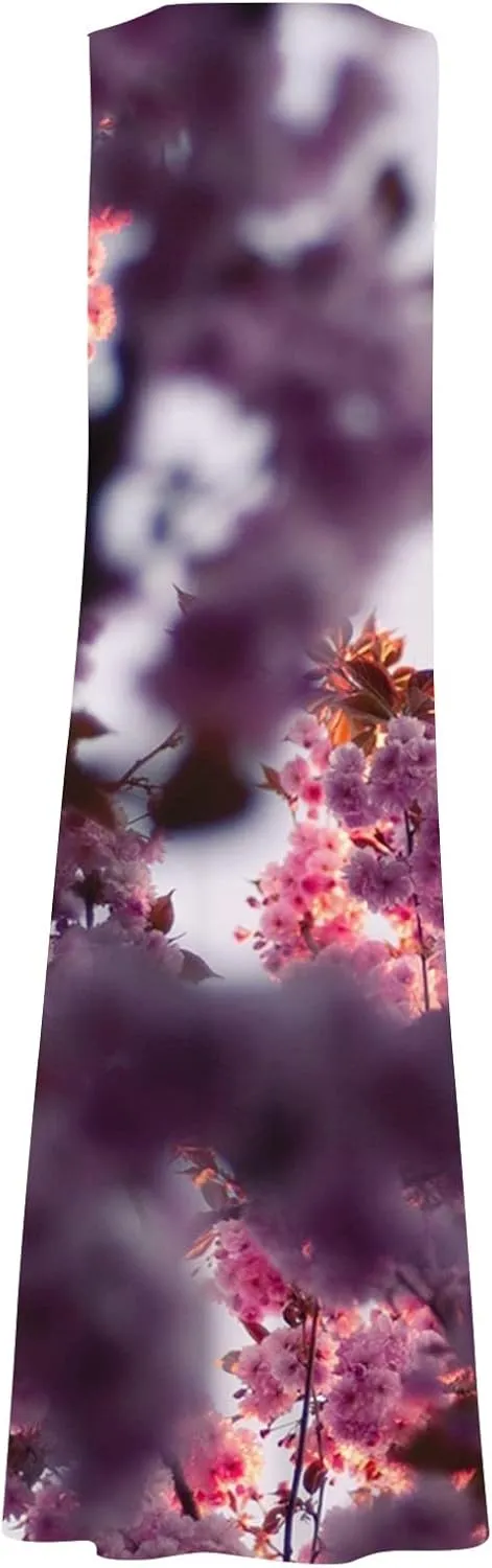Sundresses for Womens Casual Sleeveless Cotton Linen Long Dress Flowy Beach Floral Print Dresses with Pockets