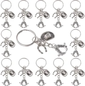 SUNNYCLUE 1 Box 20Pcs Cowboy Boot Keychain Pack Horseshoe Keychains Bulk 70mm Alloy Antique Silver Boots Key Chain for Western Party Wedding Christmas Favors Gifts Supplies Horse Lover Men Adults