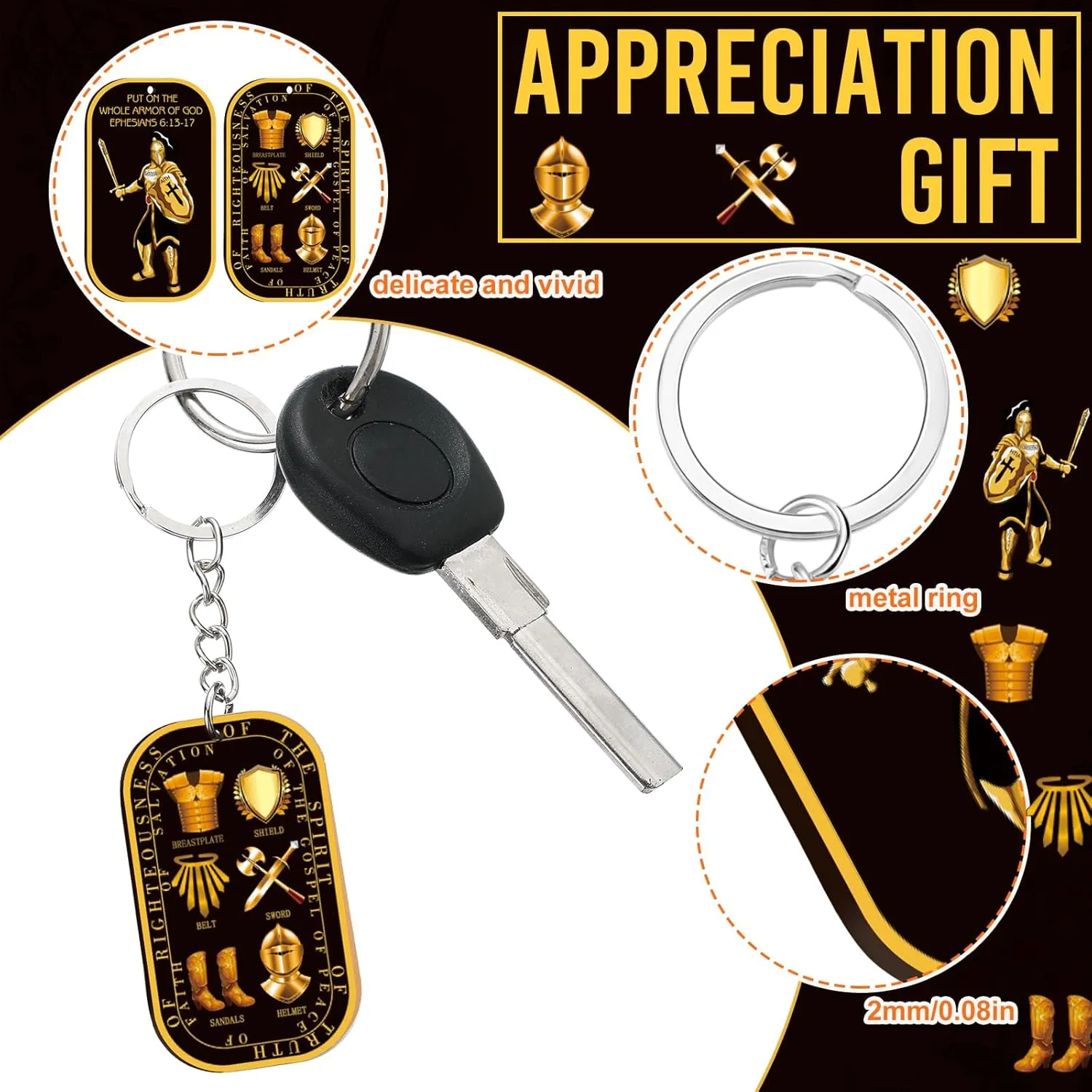 Sureio Christian Fathers Day Keychains Gifts Bulk Put on the Whole Armor of God Acrylic Military Knight Dog Tag Key Chains