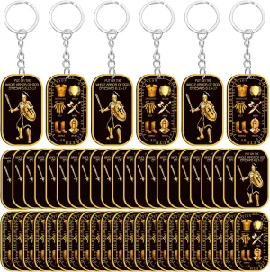 Sureio Christian Fathers Day Keychains Gifts Bulk Put on the Whole Armor of God Acrylic Military Knight Dog Tag Key Chains