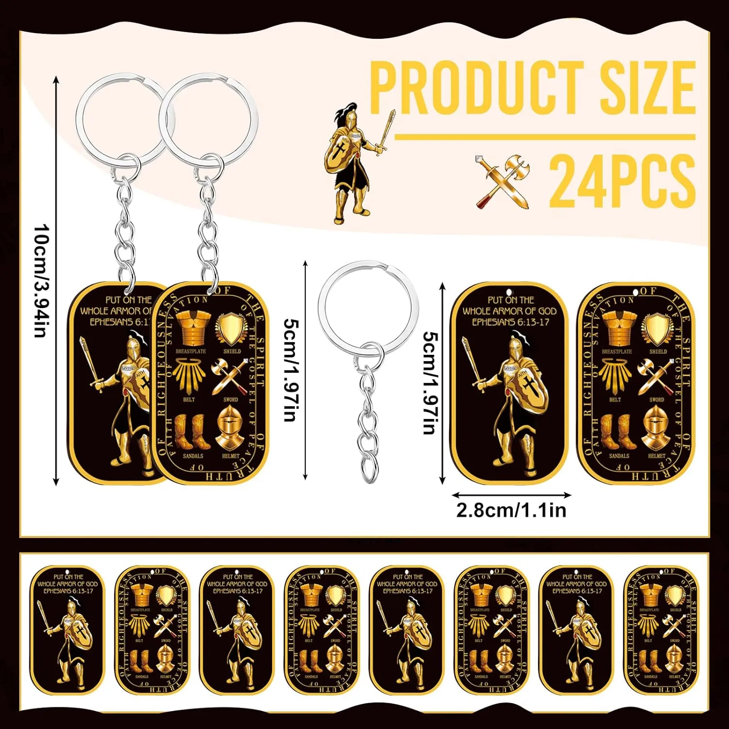 Sureio Christian Fathers Day Keychains Gifts Bulk Put on the Whole Armor of God Acrylic Military Knight Dog Tag Key Chains