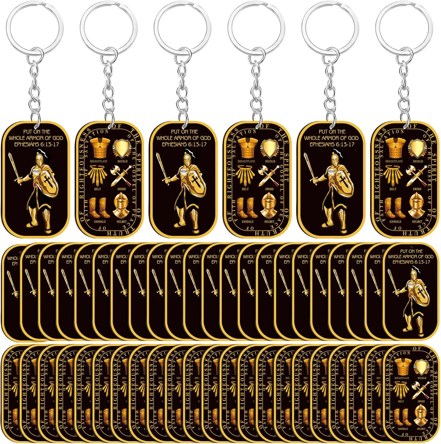 Sureio Christian Fathers Day Keychains Gifts Bulk Put on the Whole Armor of God Acrylic Military Knight Dog Tag Key Chains