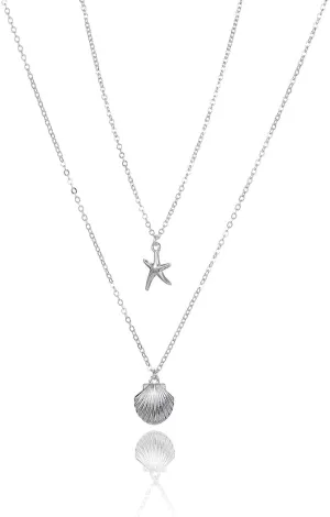 Tgirls Boho Layered Starfish Necklace Seashell Pendant Necklaces Chain for Women