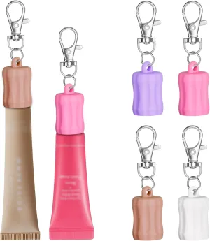 TOOVREN 4PCS lip Gloss Holder Keychain for Summer Fridays Silicone Keychain Sleeve 0.35 oz Lip Balm Cap Replacement for Women Lanyard or Bag Keychains Accessories