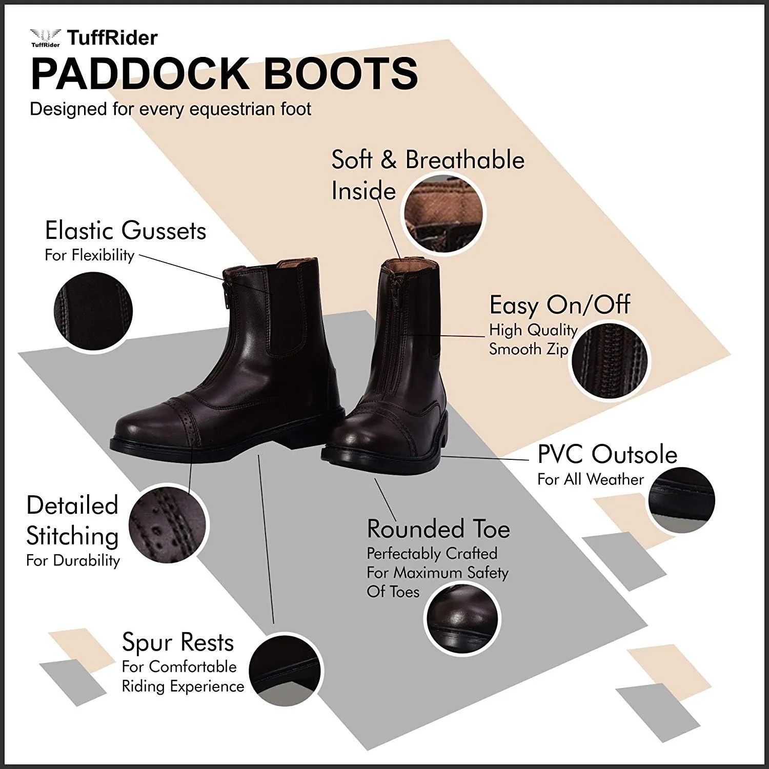 TuffRider Children??s Starter Front Zip Paddock Boots | Durable, Easy to Clean Water-Resistant Horse Riding Boots for Kids