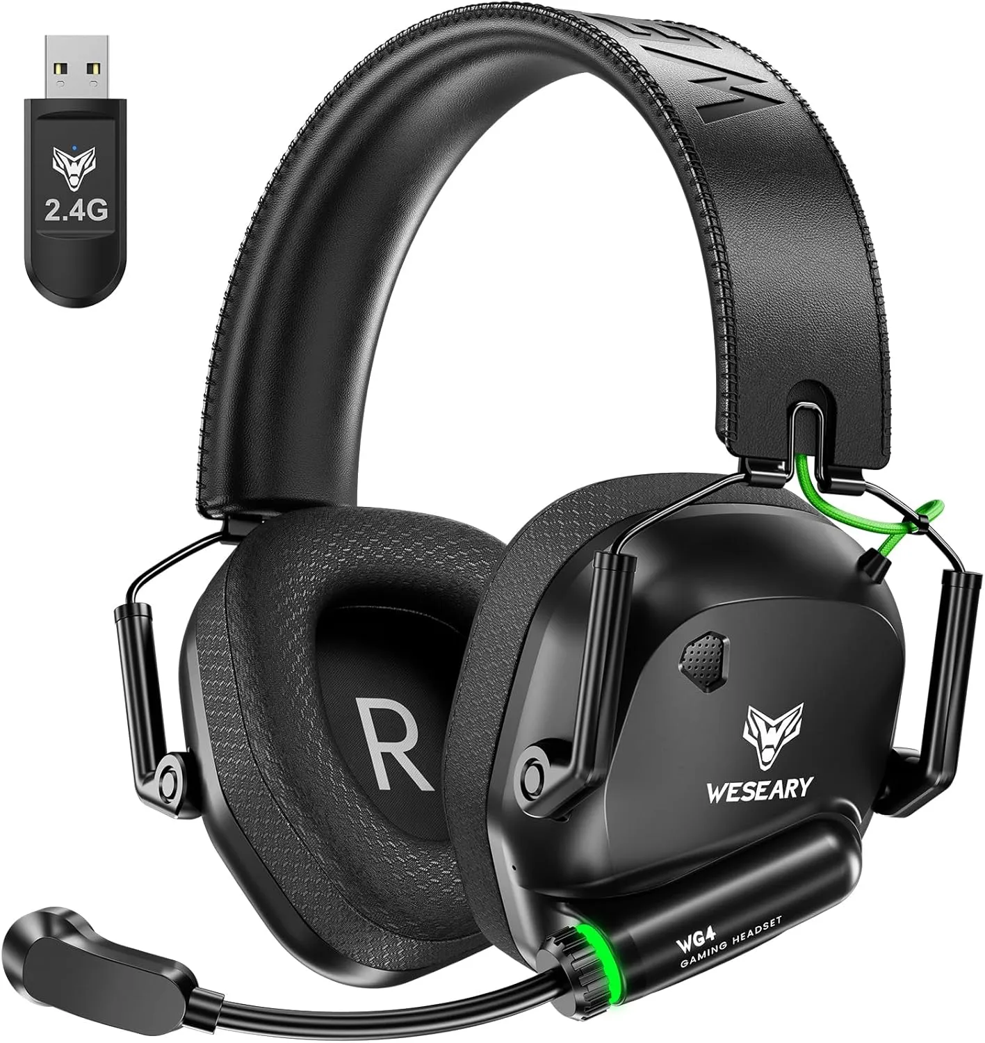 WESEARY Wireless Gaming Headset for PC, Mac, Switch, Mobile, 3D Stereo Gaming Headphones 2.4GHz Mode Compatible with PS5, PS4, Ultra-Low Latency, Crystal-Clear ENC Mic, Soft Earmuffs