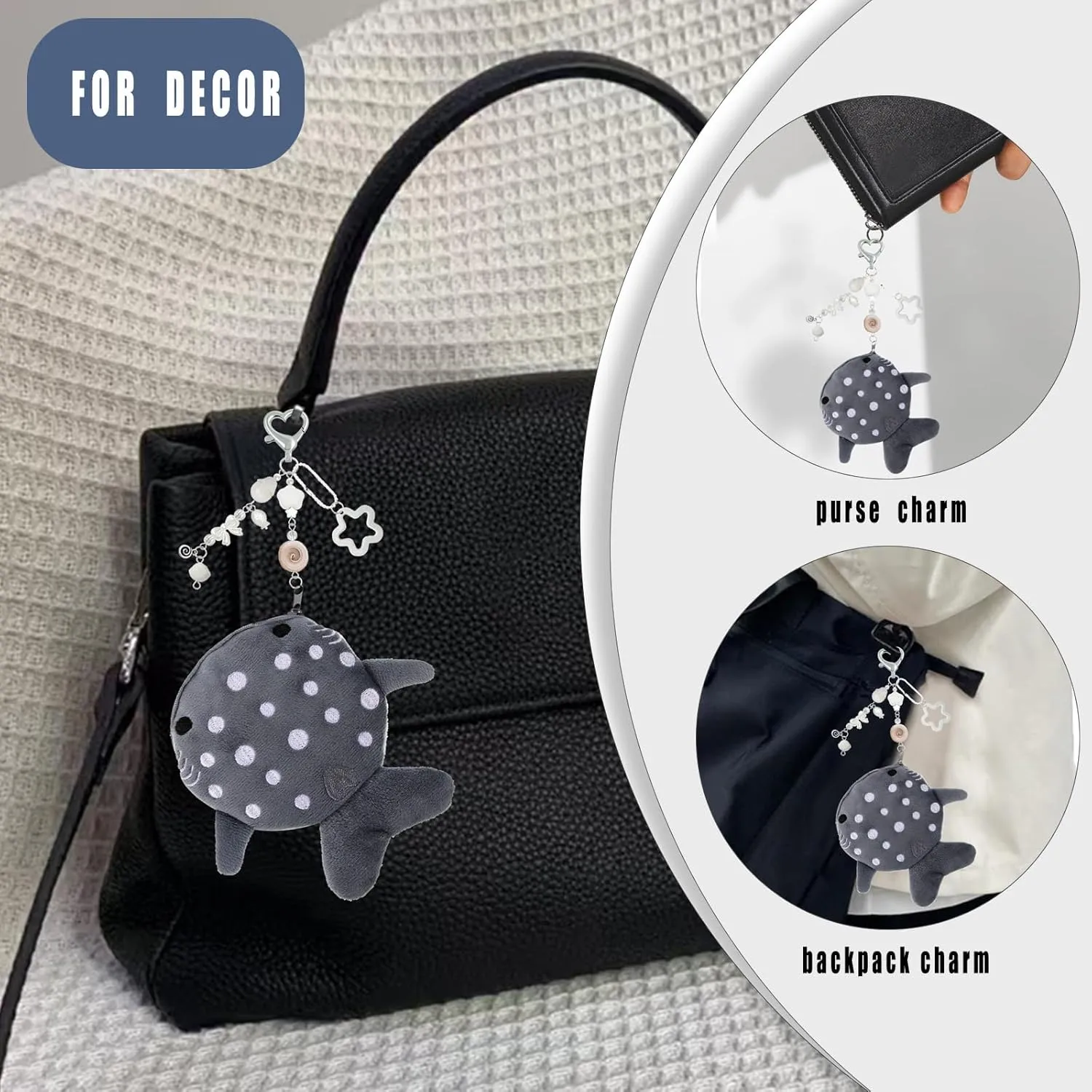 Whale Shark Coin Purse Keychain,Cute Plush Change Purse with Zipper Keychain,Kawaii Handmade Coin Pouches for Women