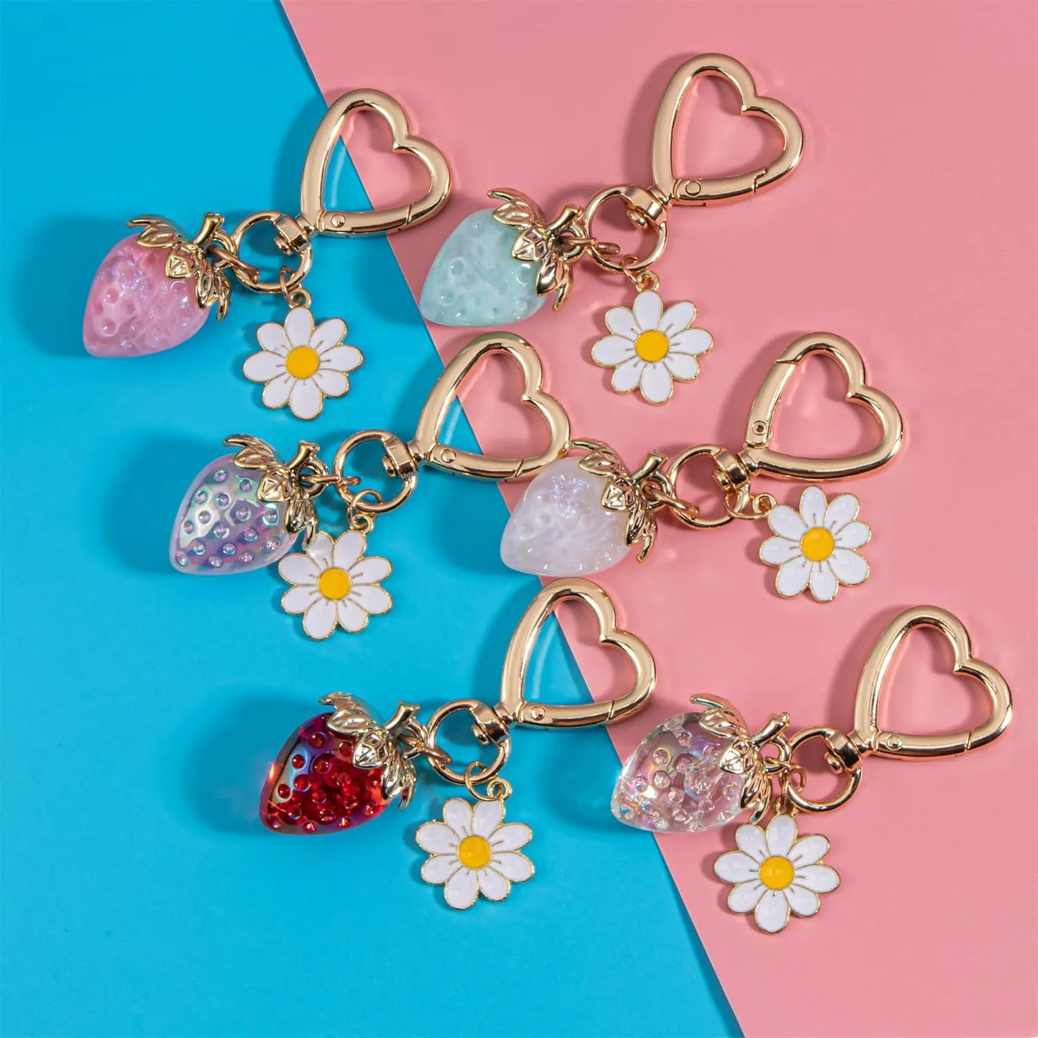 Wikavanli Cute Strawberry Keychain,Bag Charms,Kawaii Heart Flower Daisy Key chains Accessories Decor for Women Girls Purse