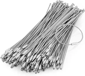 Wire Keychain Cable - 2mm Thick Stainless Steel Keyring Wire Loops w/Secure Screw Lock for Hanging Luggage Tags & Organizing Keys