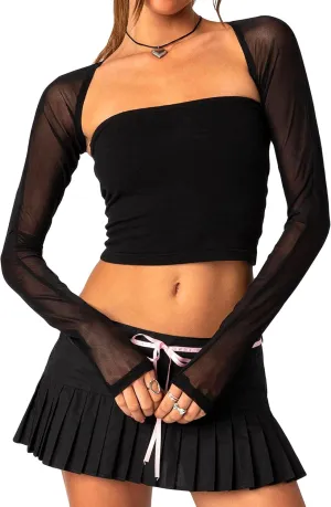 Women Mesh Bolero Shrug Long Sleeve See Through Sheer Cardigan Shoulder Cover for Dress