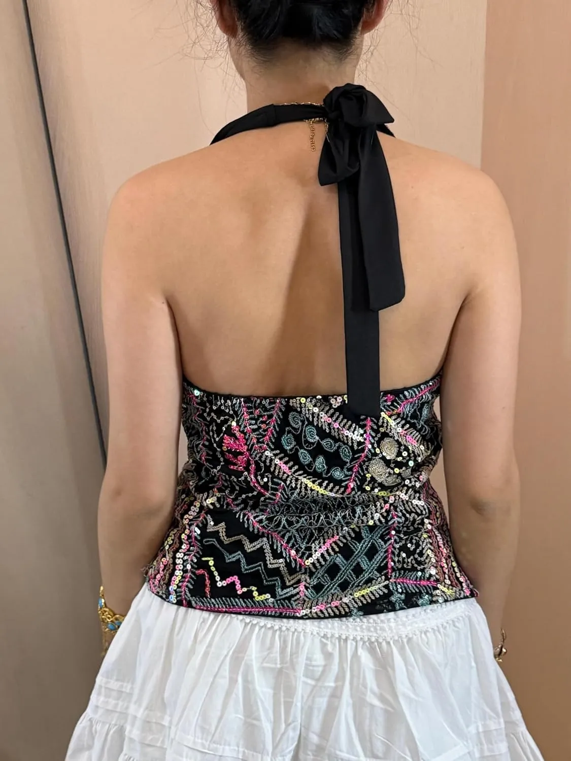 Women Y2k Sequin Floral Tank Top Sparkle Pearl Embellished Cami Top Sleeveless Rhinestone Crop Top