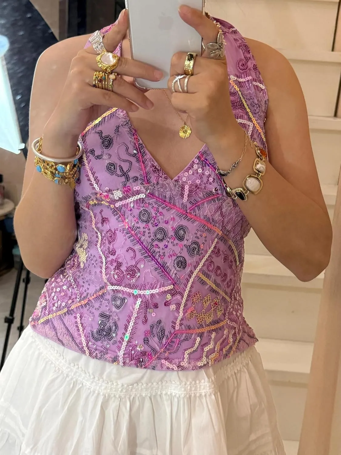 Women Y2k Sequin Tank Top Sparkly Low Cut Cami Top Pearl Sleeveless Crop Top Rhinestone Floral Camisole